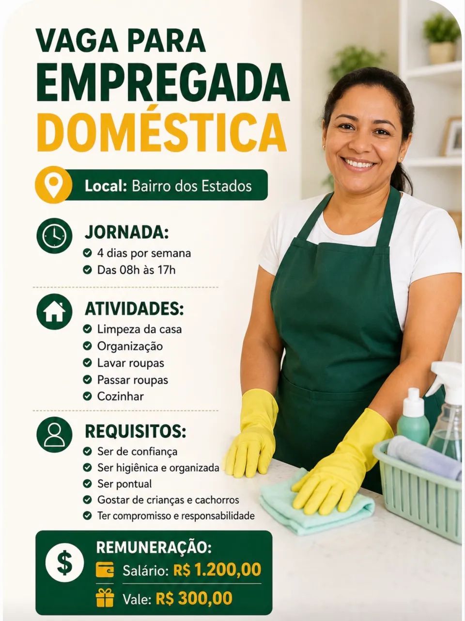 VAGA PARA EMPREGADA DOMÉSTICA
