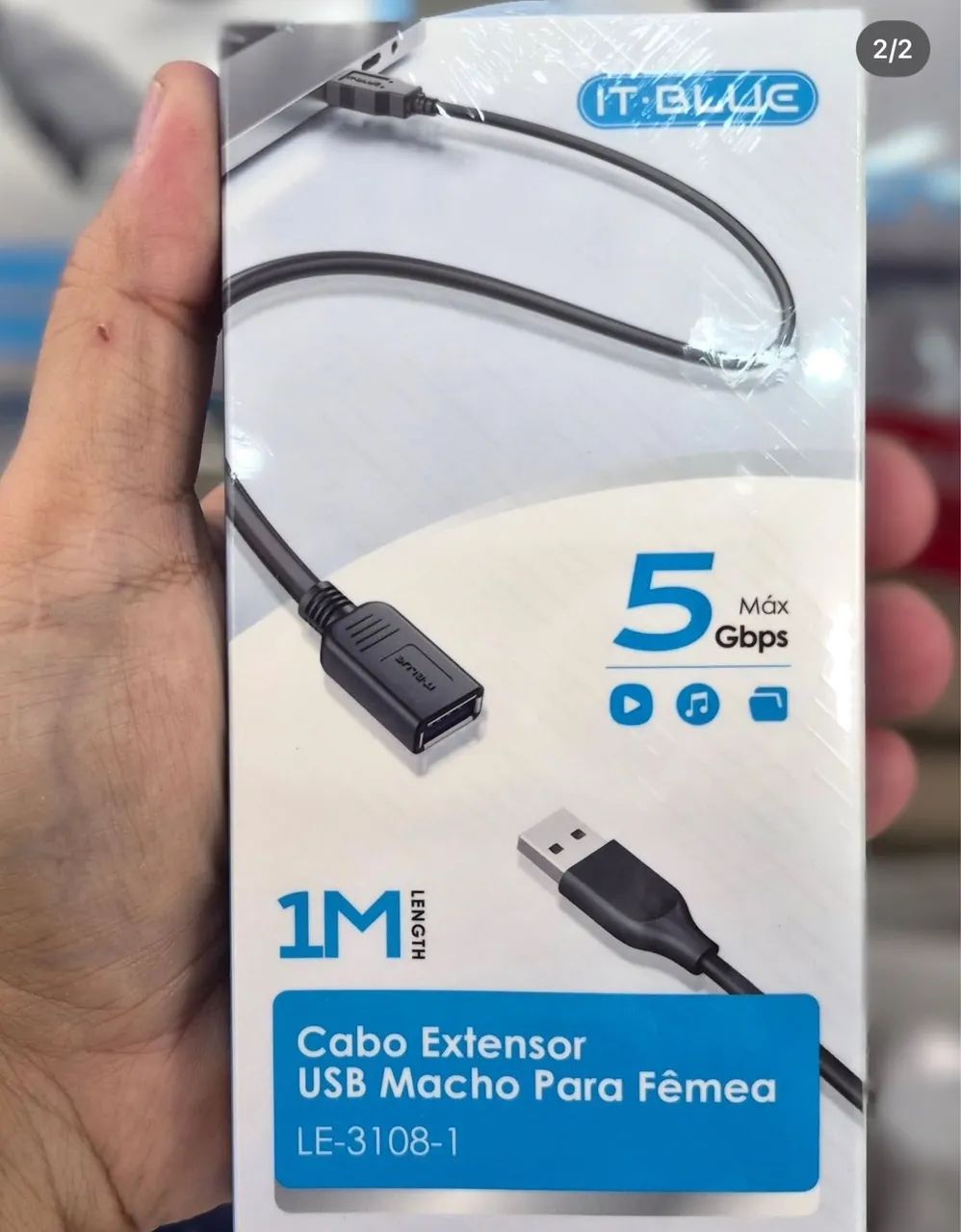 CABO EXTENSOR USB MACHO P/ FEMEA 1M REF: V-LE-3108-1 - Foto 2