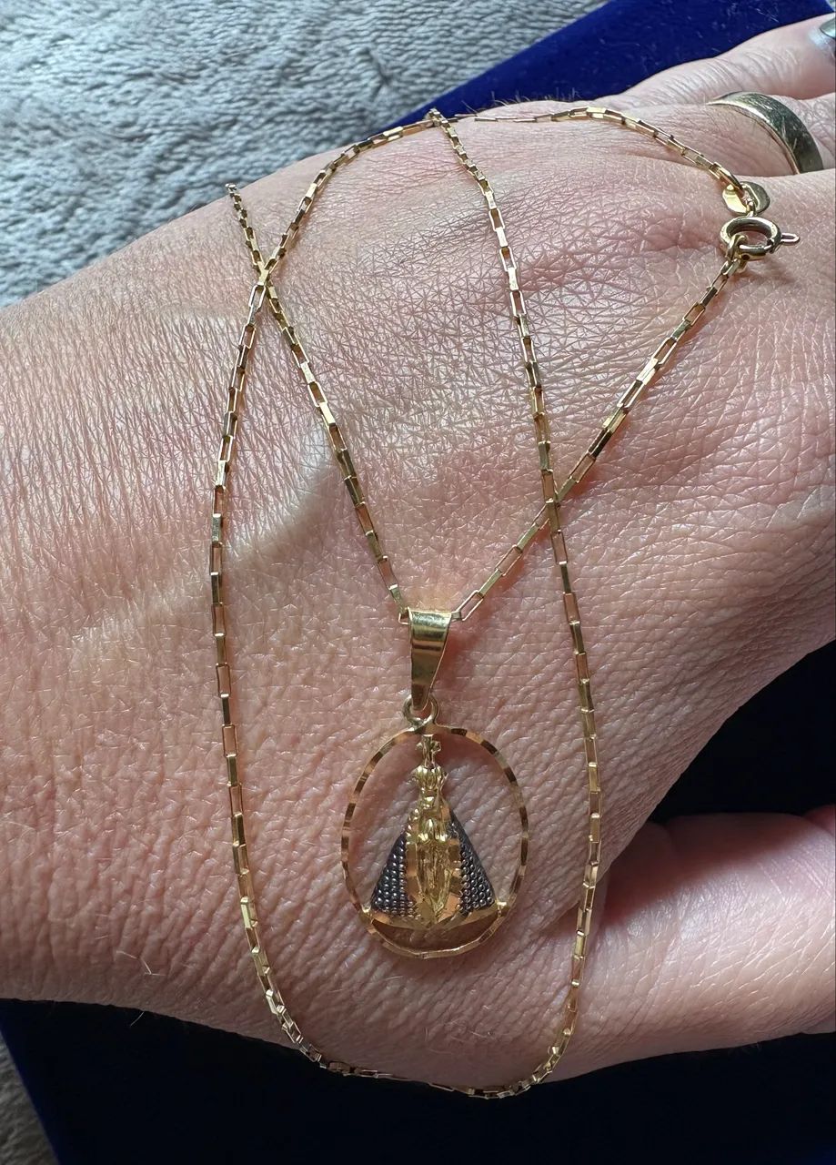 Colar ouro 18k com pingente nossa senhora aparecida 50 cm - Foto 3