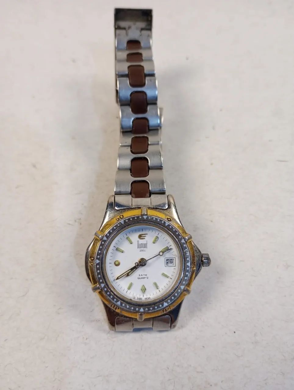 Relógio Dumont 2001 Quartz c/ Datador - Pulseira Aço e Marrom (Japan Movt)