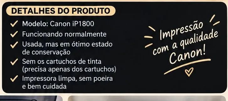 Impressora Canon iP1800 - Funcionando e Conservada - Foto 4