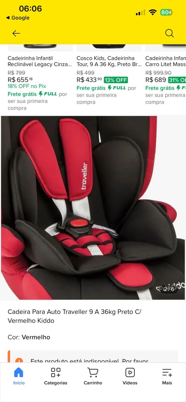 Cadeira Kiddo Preto e Vermelho 9 a 36kg - Foto 3