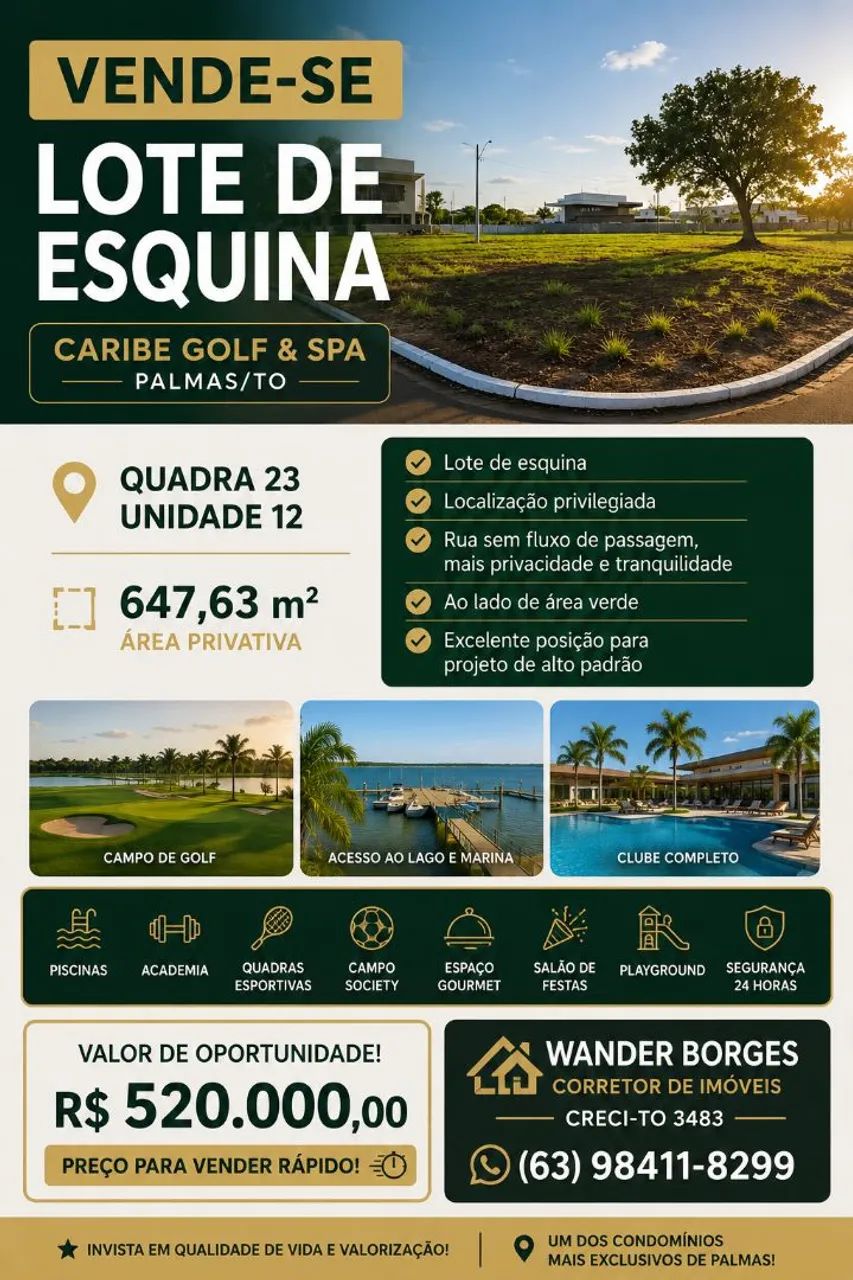 Lote no Caribe Golf de Esquina a venda 