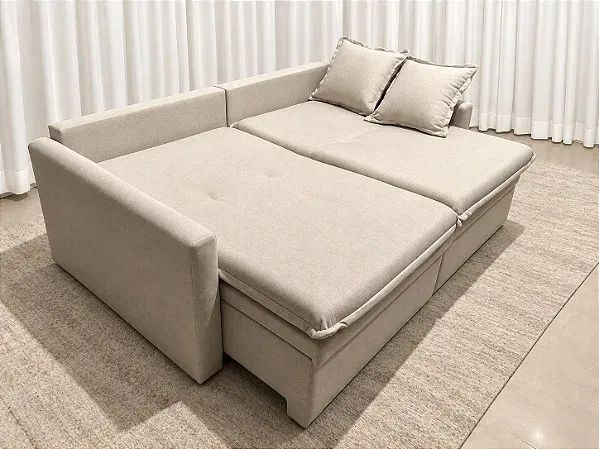 Sofá Cama Sena Baú 2.00m Sem Caixa - Linho Bege Entrega Rápida - Foto 4