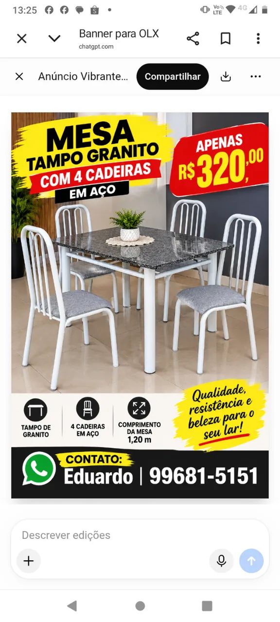 MESA JANTAR EM GRANITO
