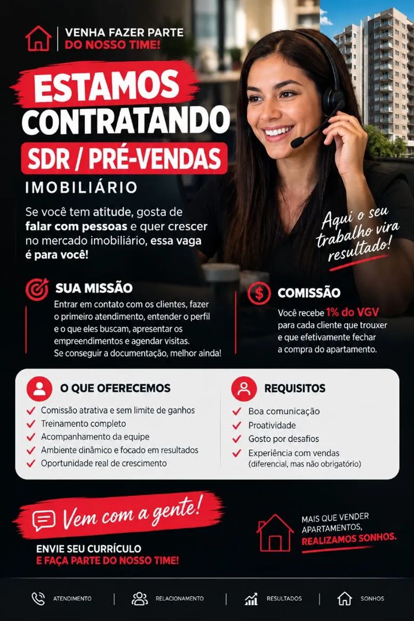Vaga para Pré vendas (SDR) Home Office 100% Comissionada. 