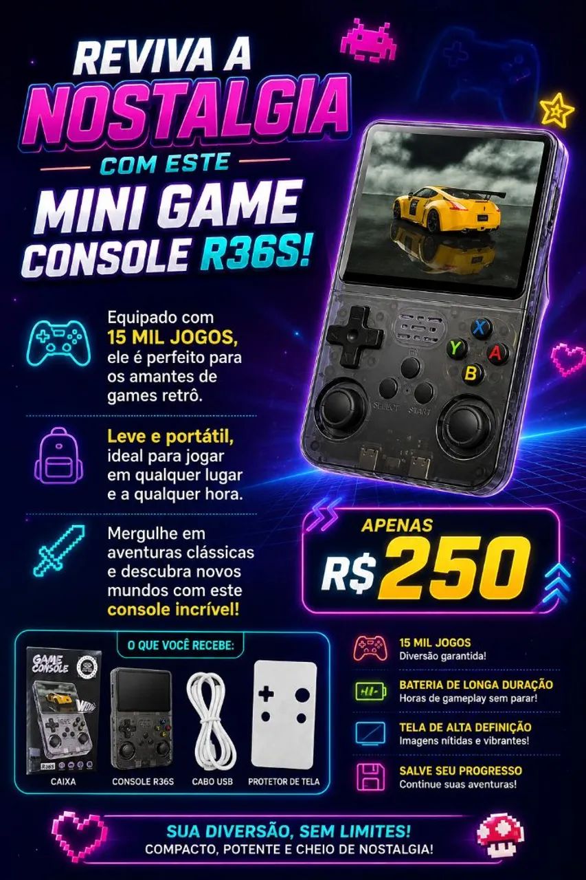 Mini game Console R36s 15 mil jogos 