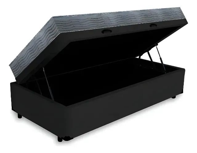 Colchão Solteiro Premium Ortobom + Base Baú No Suede Preto