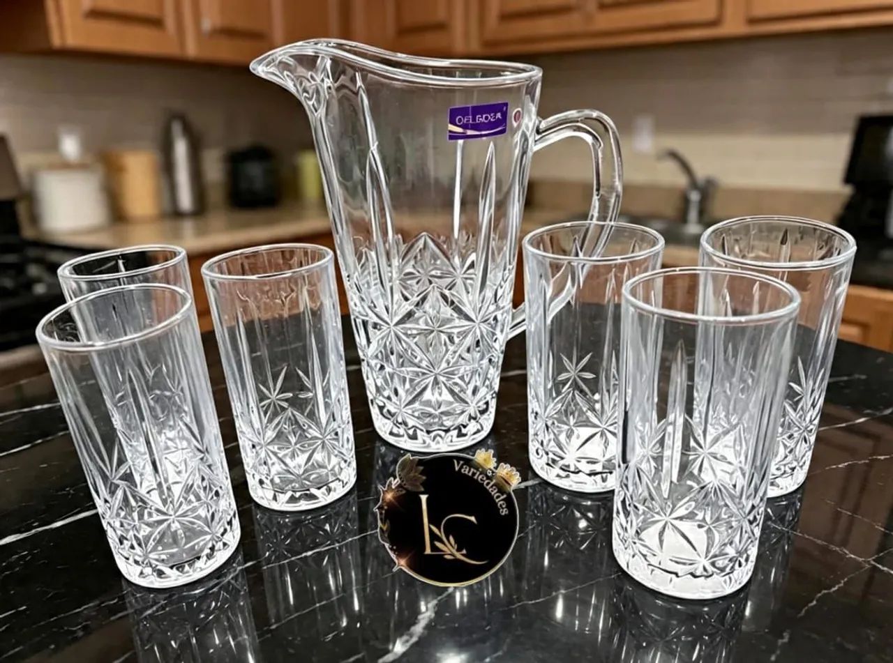 Kit Jarra de Vidro 1L + 6 Copos de 1.800ml Entregamos 