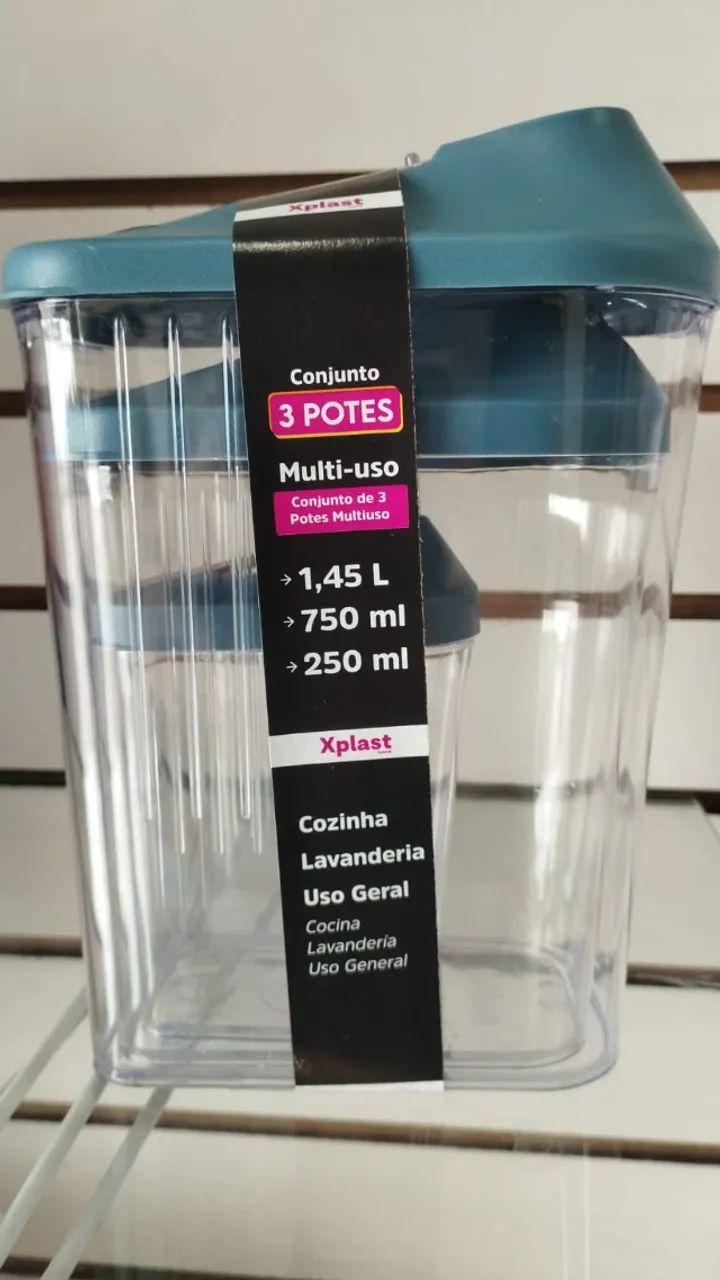 Kit 3 Potes Organizadores Multiuso Xplast Com Tampa 1,45L + 750ml