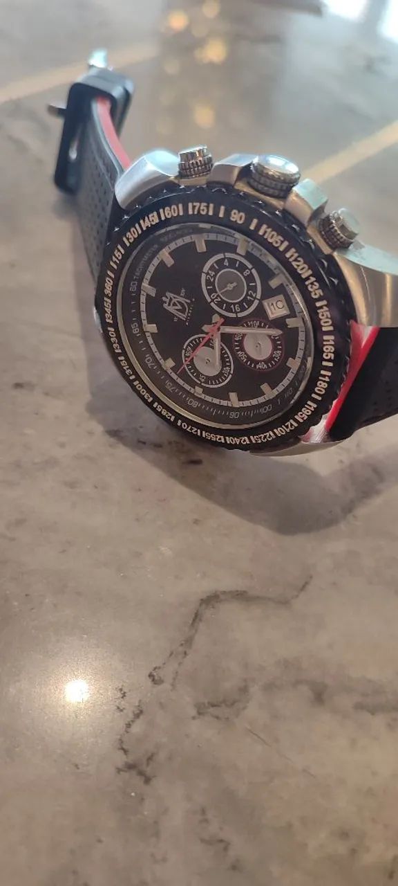 Relógio Michael D Mod Autódromo Chonograph, caixa de aço preta e mostrador preto  - Foto 5