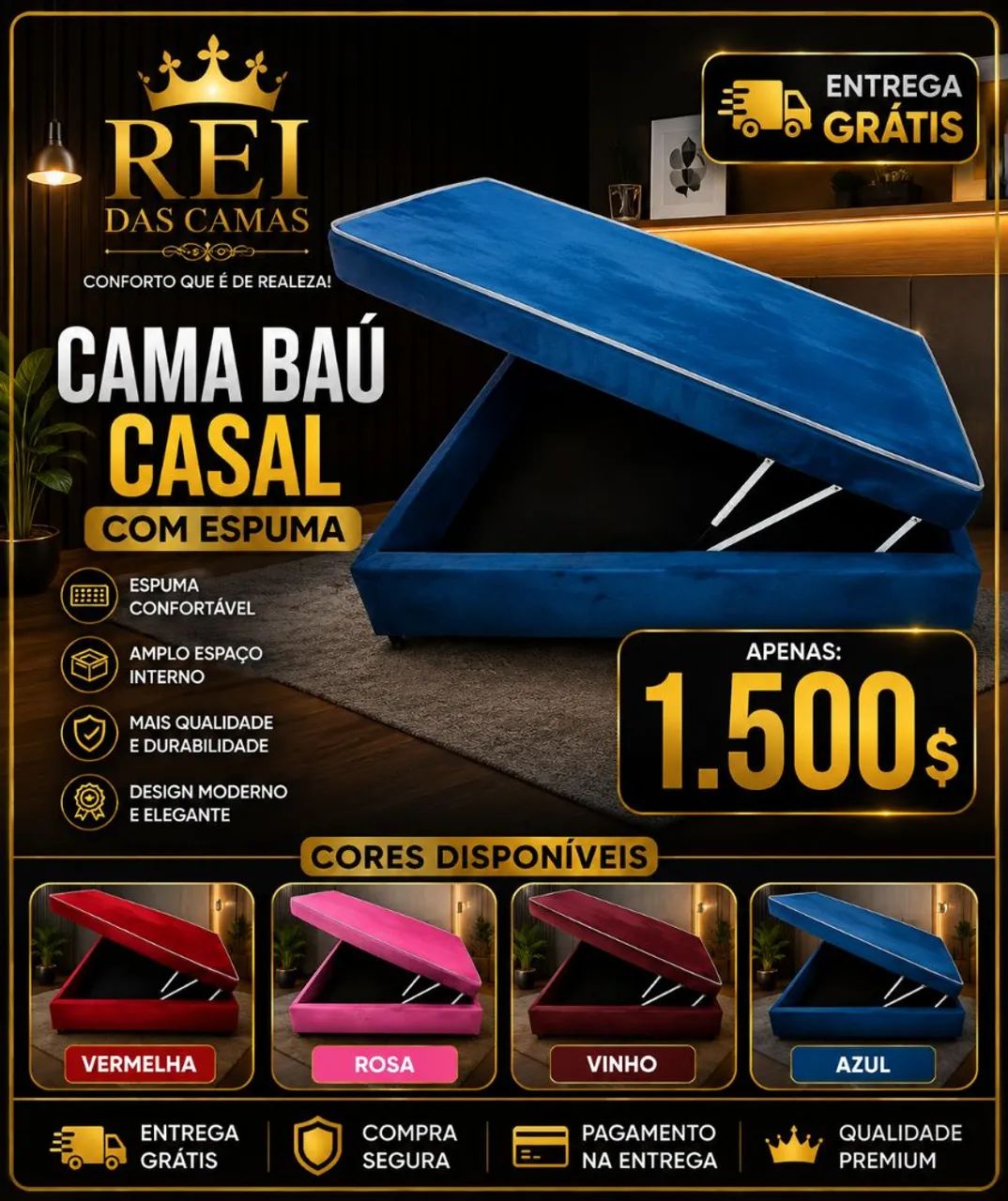 Cama baú casal já com espuma