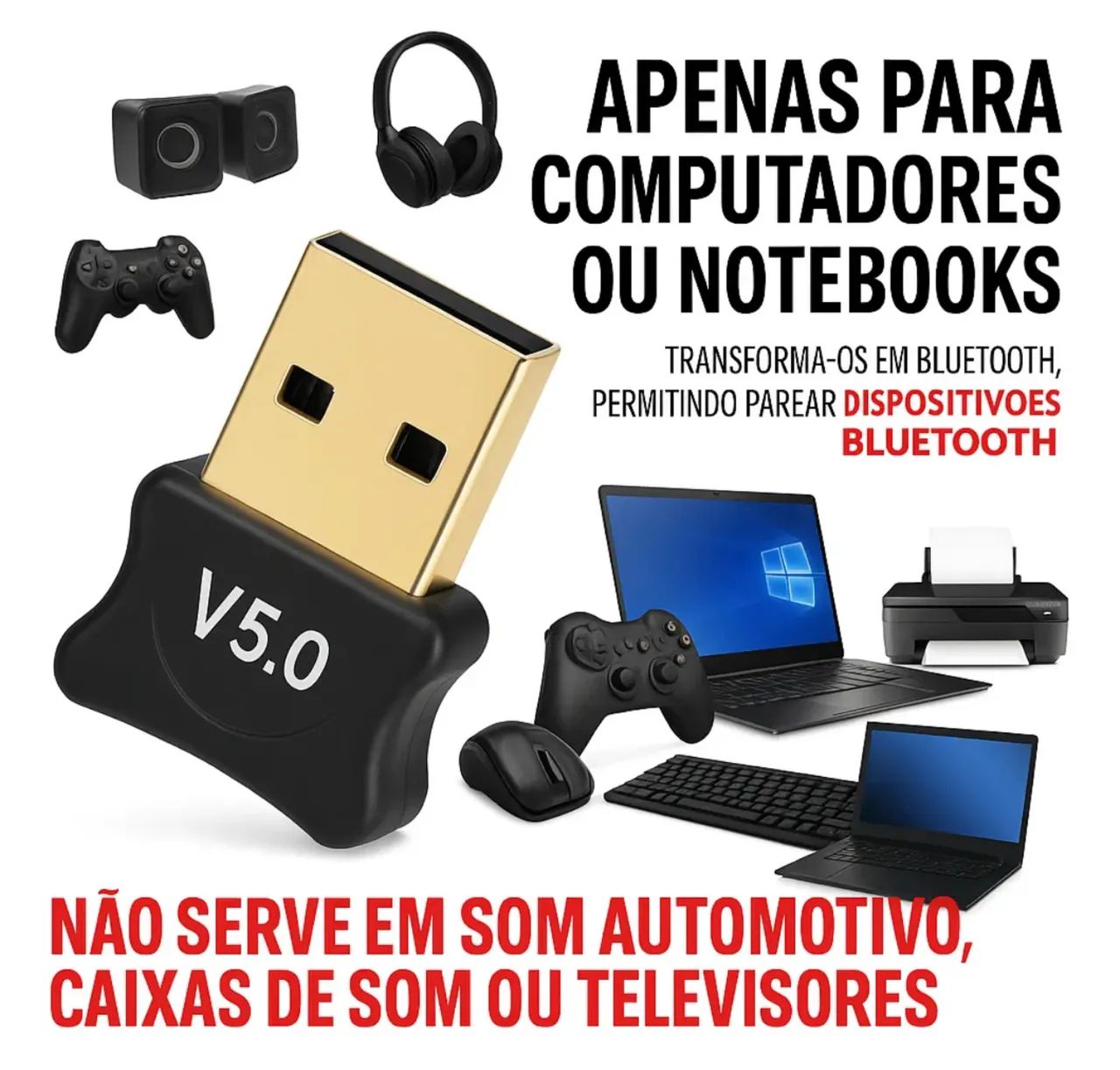 Adaptador Bluetooth Conector Pc Dongle Usb Fone Ouvido 5.0