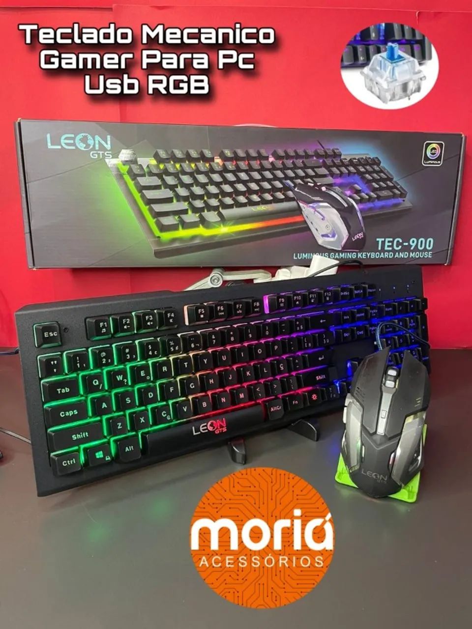 Teclado e Mouse Mecânico Gamer com Fio Usb Rgb TEC-900