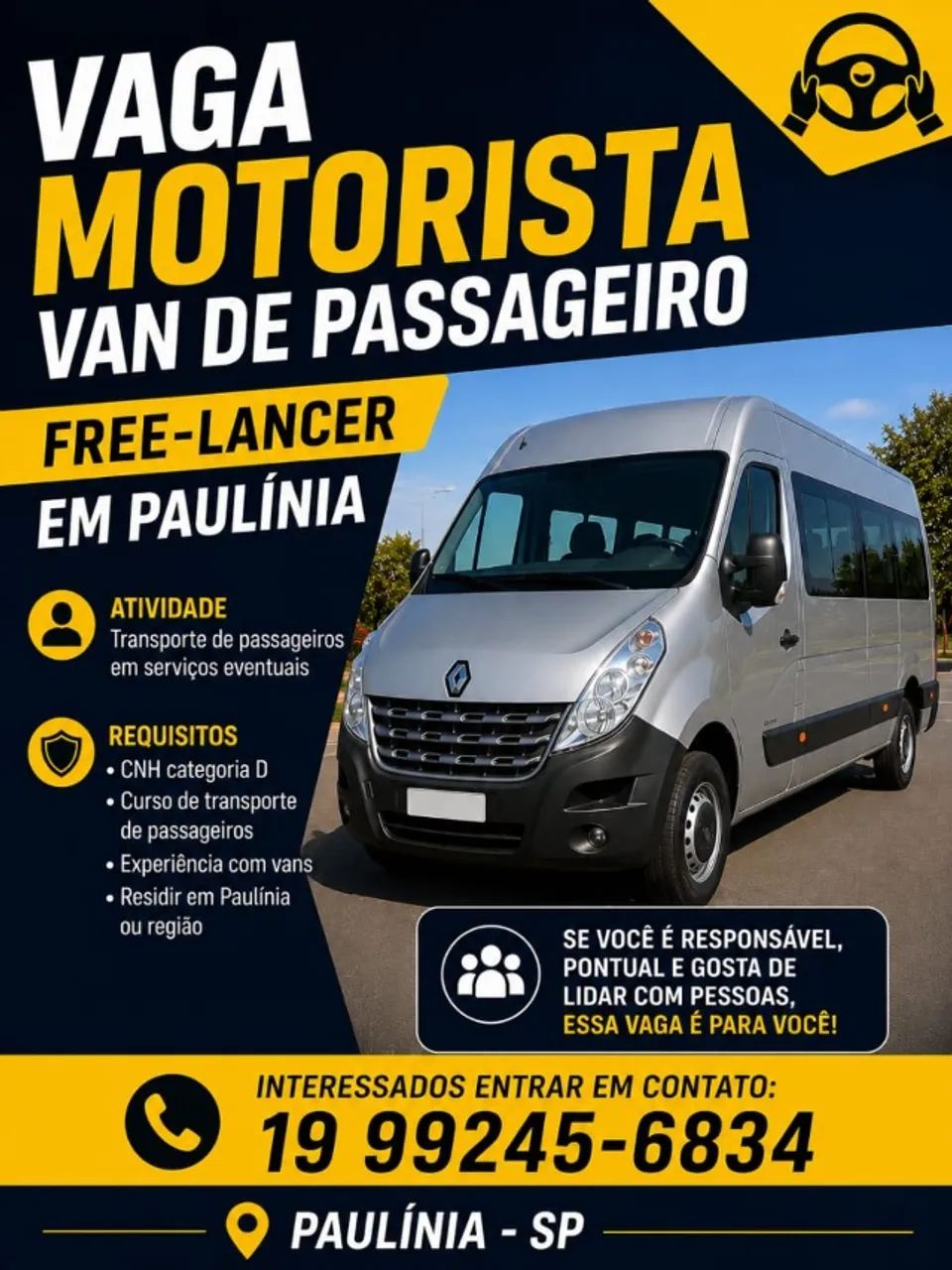 Motorista de Van passageiro Free-Lancer