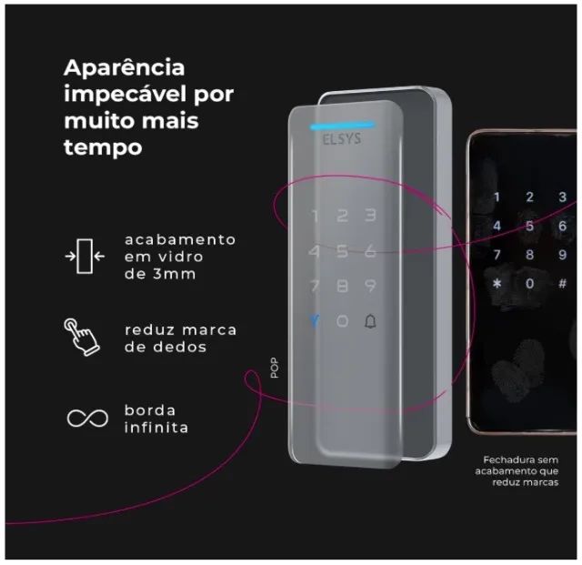 Fechadura Digital de Sobrepor, Abertura por senha ou tag, Pop, Preta, DS1100V, Elsys