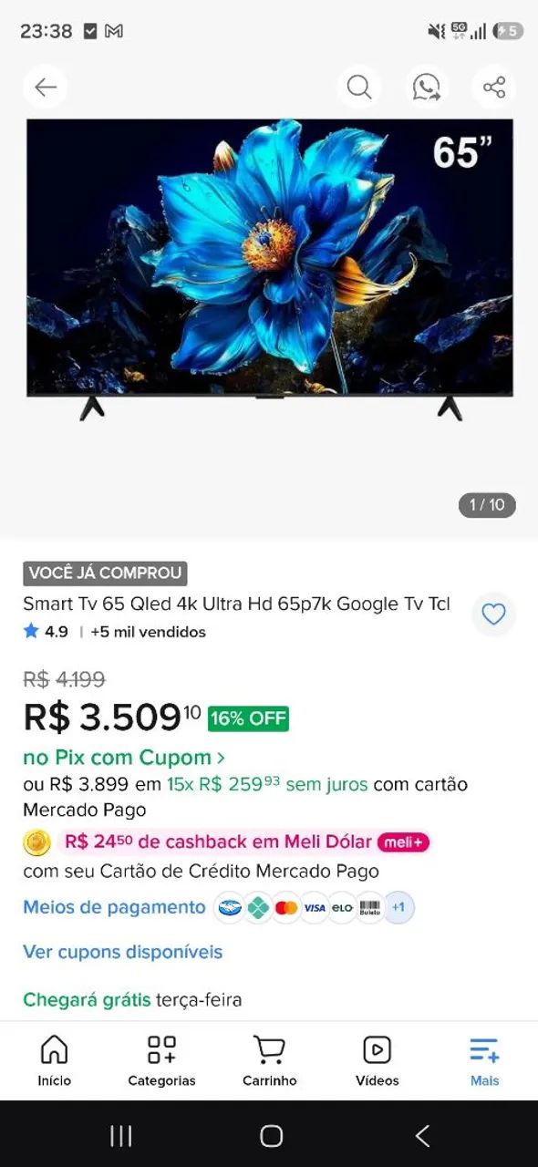 TV TCL QLED 65' Muito nova (Tem caixa ainda) - Foto 2