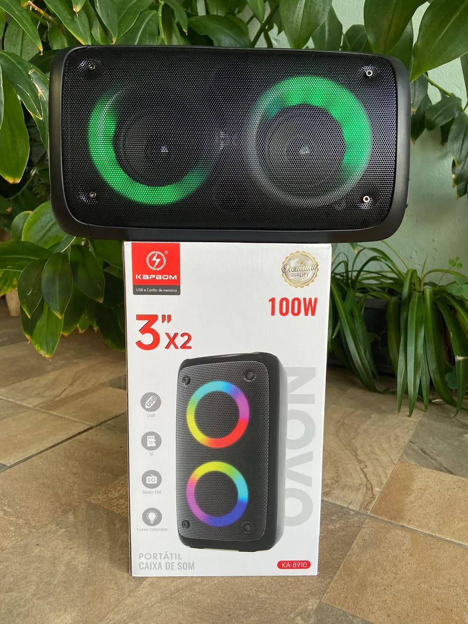 Caixa de som portátil sem fio bluetooth e rádio FM