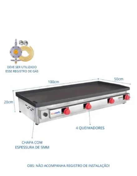Chapa de lanche porção profissional 100x50