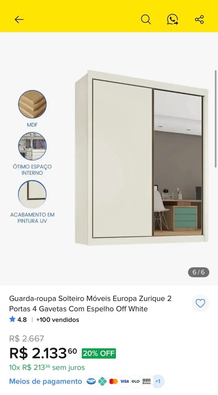 Vendo Guarda-roupas Solteiro em MDF  - Foto 5