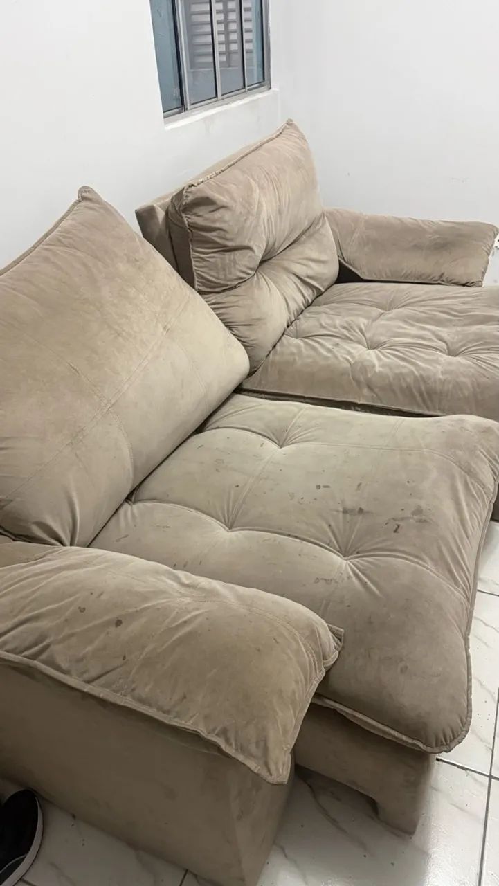 Sofá Retrátil e Reclinável Suede Bege