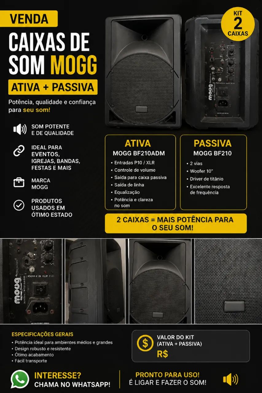 kit caixas de Som MOGG (ativa e passiva)