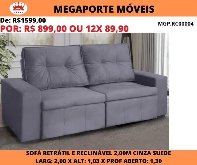 Sofá Retrátil e Reclinável 2,00 Suede