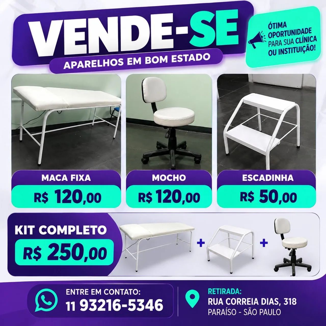 Kit de estética, maca, mocho e escada