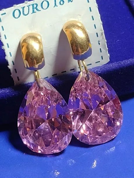 Brincos Ouro 18 Kilates Zircônias Brilhosa 18 mm Todo 30 mm Peso 9.40 Gramas - Foto 3