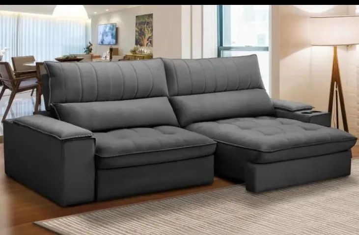 sofá retrátil reclinável 2.50 cinza [apogeu]