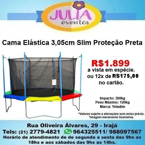 Cama Elástica 3,05cm Slim Proteção preta