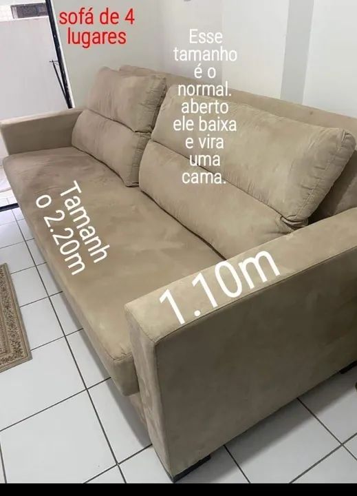 Sofá cama 4 lugares bege em ótimo estado