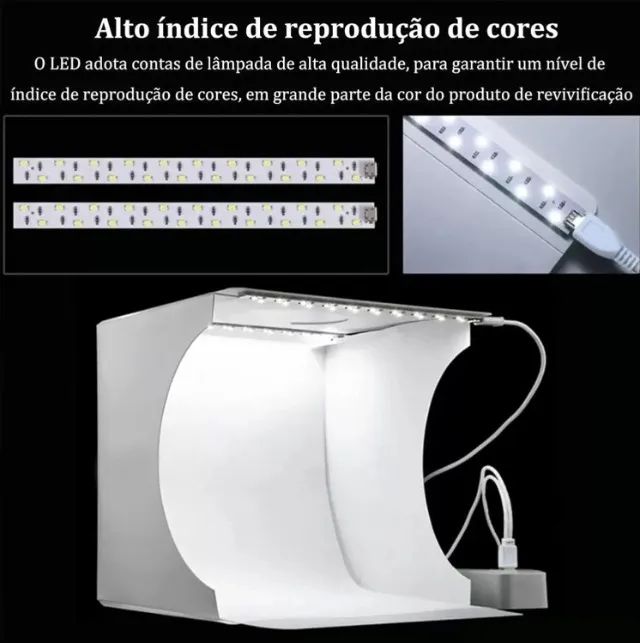 Mini Estudio Fotografico Com Iluminacao Portatil 2 Fundos 20x20  - Foto 3
