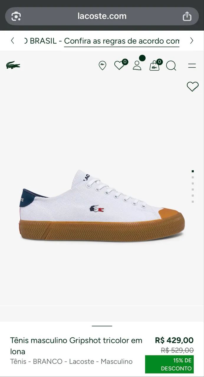 Tênis Lacoste Masculino Gripshot tricolor em lona Calçados