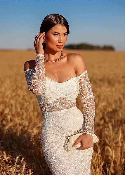  Vestido Longo Tule Bordado Manuela Off White COR: OFF WHITE TAMANHO: M