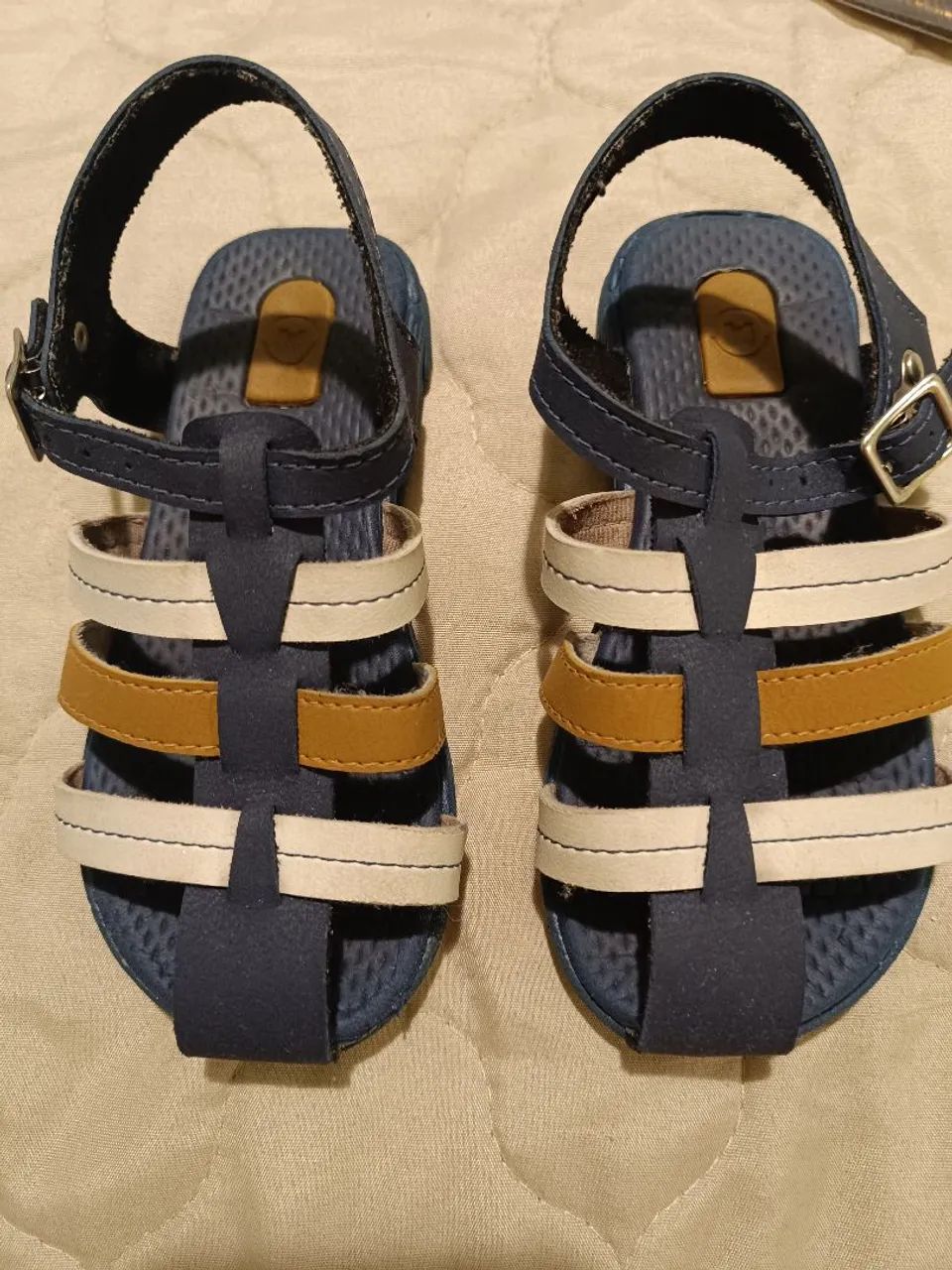 Sandália Bebê - Azul, Marrom e Branco - Tamanho 20