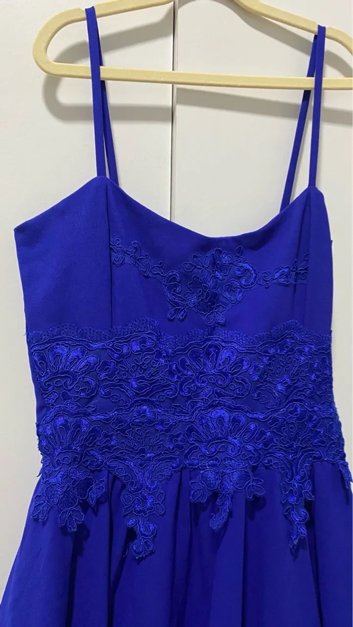 Vestido curto azul com detalhes de renda  - Foto 3