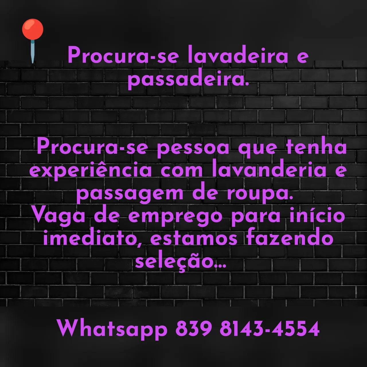 Procura-se lavadeira e passadeira - vaga para Campina Grande -PB