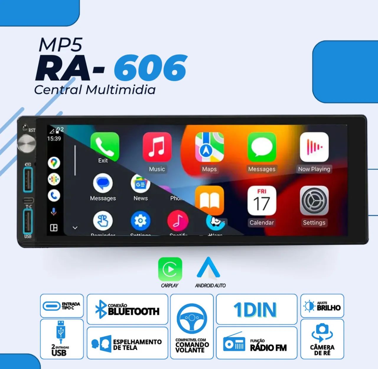 Central Multimídia MP5 RA-606 1 DIN Android Auto