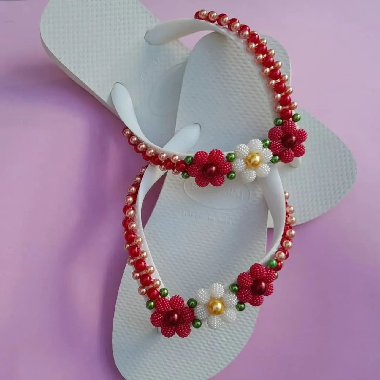 Miçangas Sandalias Havaianas Decoradas Chinelos Havaianas Flat