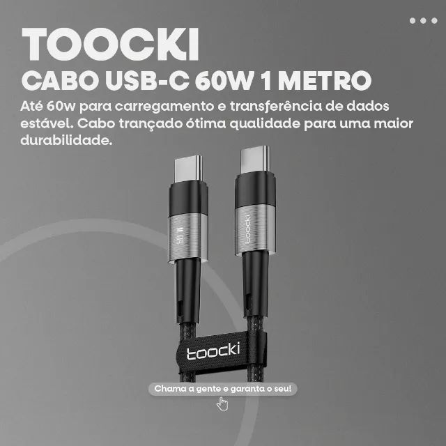 Cabo USB-C  PD 60w 5a 1m trançado Toocki -Entrega Grátis-