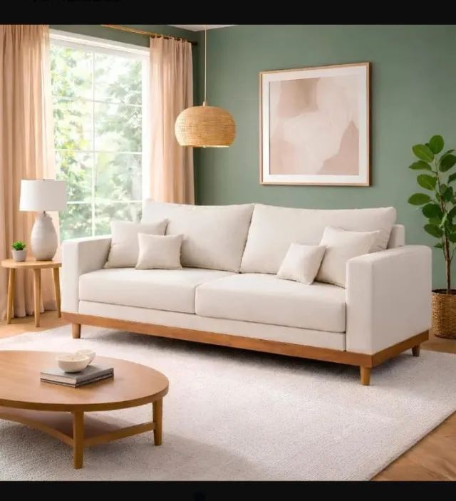 Sofá 3 ligares suede bege - seminovo - Foto 4