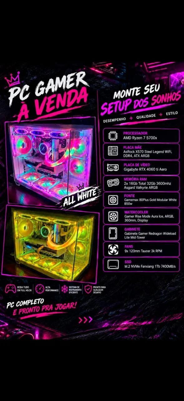 PC GAMER COM GTX 4060 ALL WHITE