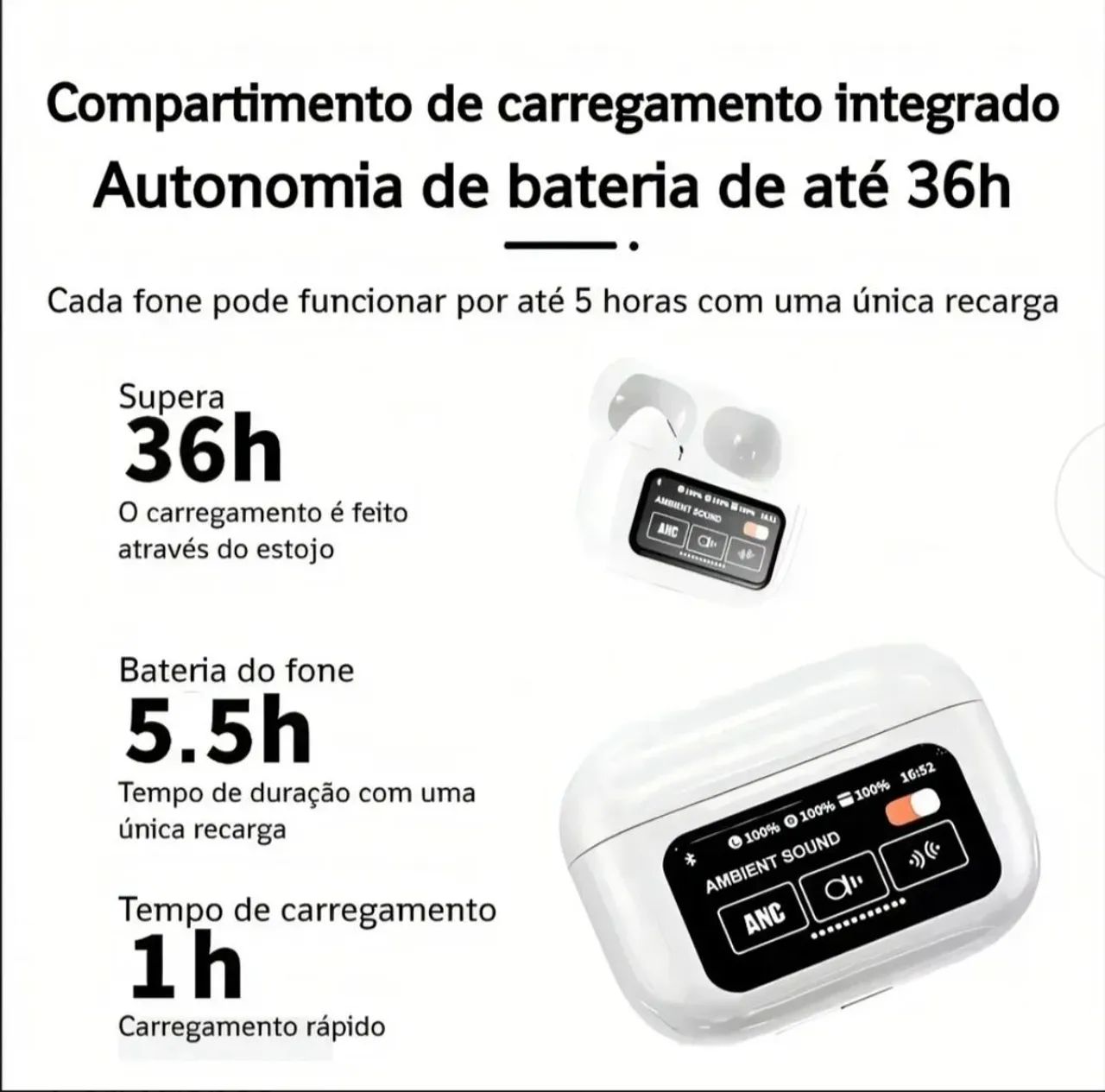 Fone Bluetooth C/ Case Tela interativa - Foto 3