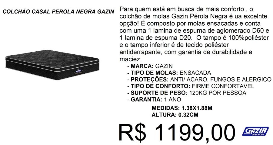 Colchão - perola negra - casal  - compre hoje e receba em até 72 horas