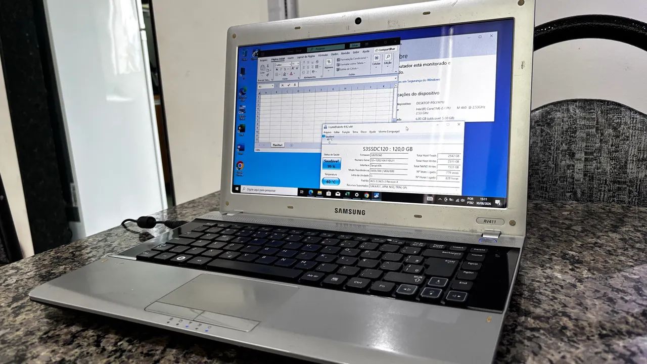 Notebook samsung rv411 i5 460m de 2.4 ghz com Ssd 120 com com 6gb windows 10 e office 2024