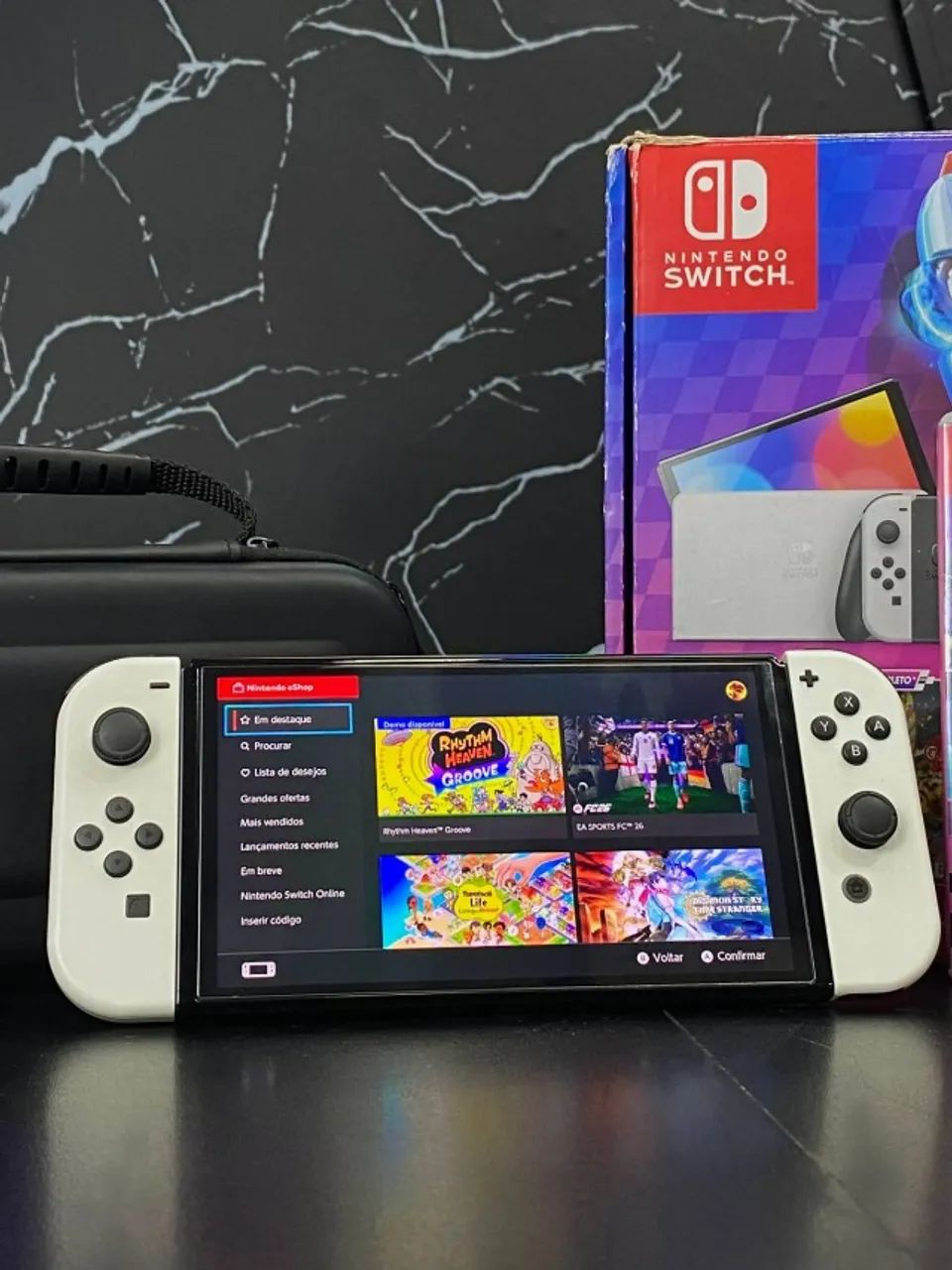 NINTENDO SWITCH OLED + CARTÃO MICRO-SD 64GB E 2 JOGOS MIDIA FÍSICA