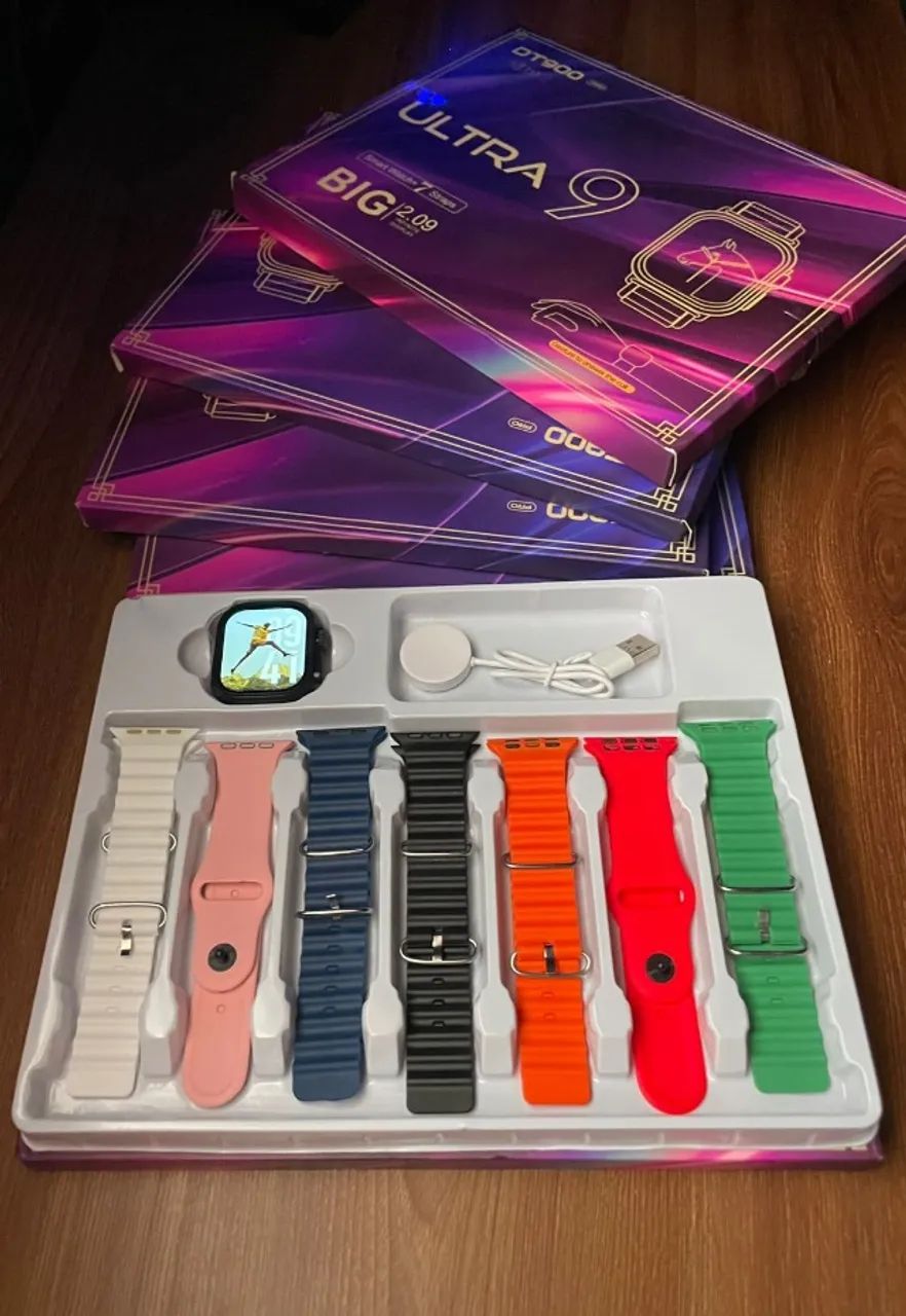 Relógio Ultra 9 Pro - 7 Pulseiras