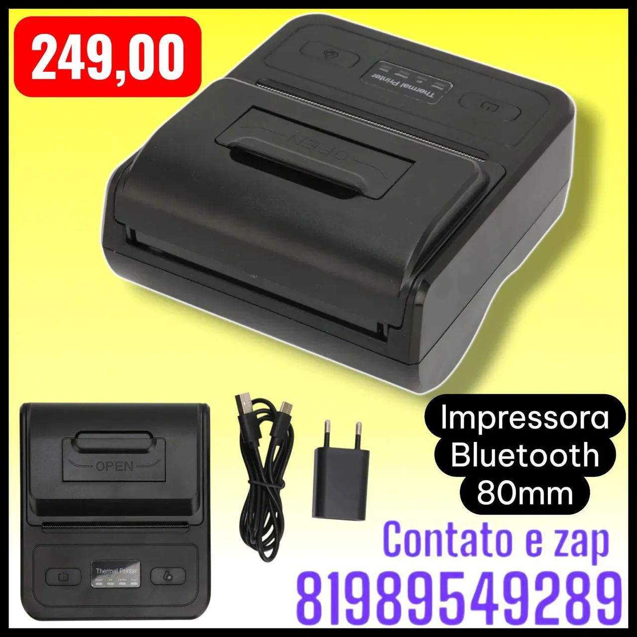 Impressora de 80mm Bluetooth portatil 