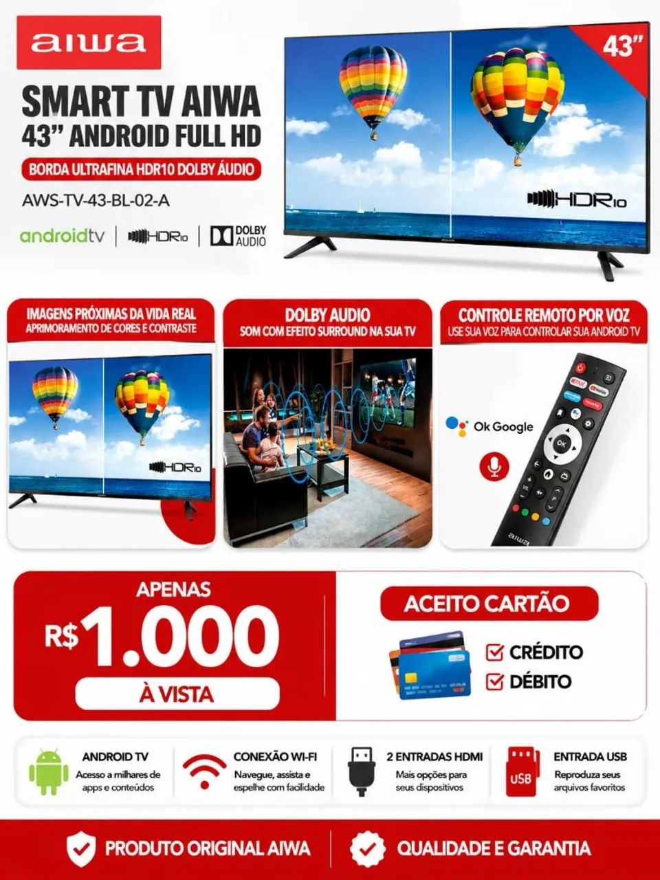 Smart tv aiwa 43" 